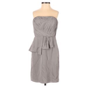 Donna Morgan Cocktail Dress Size 2 Strapless 100% Silk Pleating Ruffles Gray